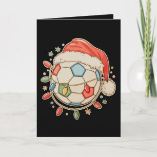 Soccer Ball Santa Hat Christmas Lights Tree Xmas Card
