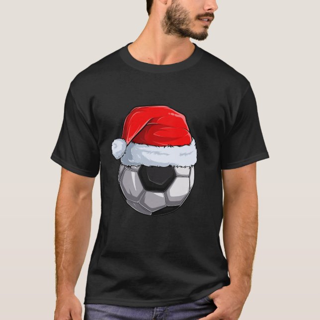 Soccer Ball Santa Hat Christmas Pajama Cool Sport  T-Shirt (Front)