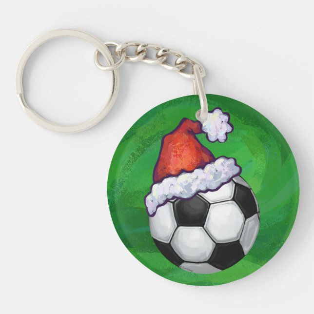 Soccer Ball Santa Hat on Green Key Ring (Front)