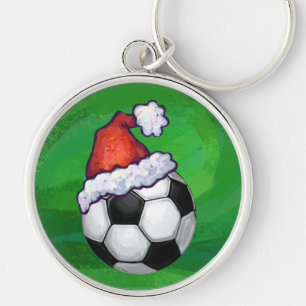 Soccer Ball Santa Hat on Green Key Ring