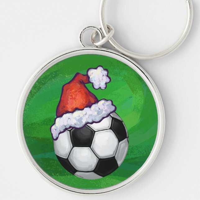 Soccer Ball Santa Hat on Green Key Ring (Front)