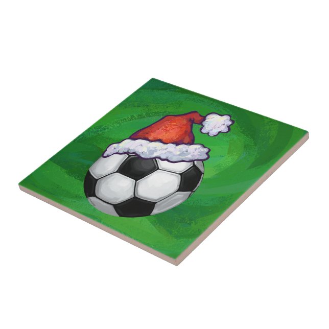 Soccer Ball Santa Hat on Green Tile (Side)