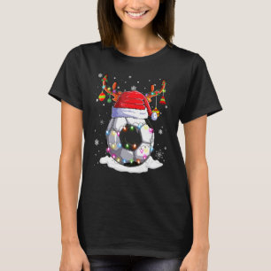 Soccer Ball Santa Hat Reindeer Christmas Lights Bo T-Shirt