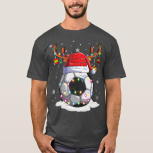 Soccer Ball Santa Hat Reindeer Christmas Lights Bo T-Shirt