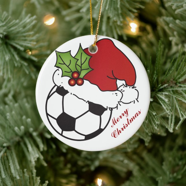Soccer Ball Santa's Hat Christmas Ceramic Tree Decoration (Tree)