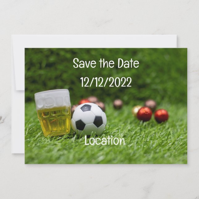 Soccer ball Save the date with ball and beer party Invitation (Front)