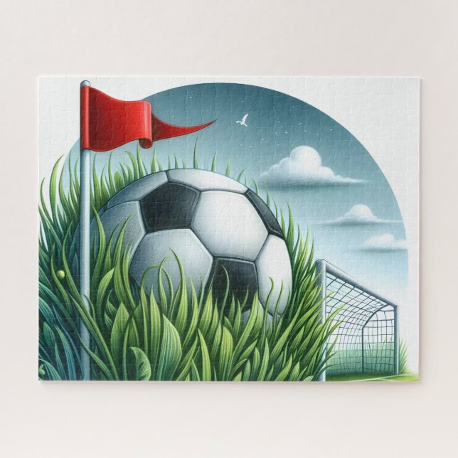 Soccer Ball Sitting In Grass Jigsaw Puzzle (Horizontal)
