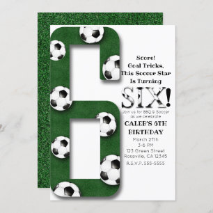Soccer Ball Six 6 6th Birthday Party Invitation