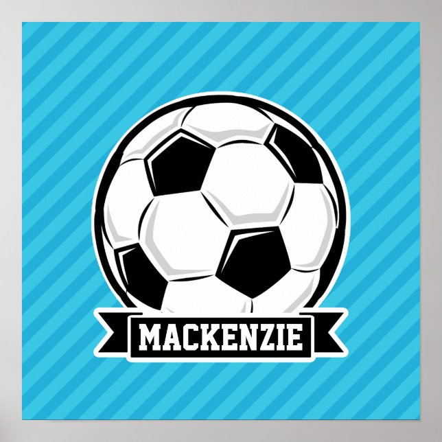 Soccer Ball; Sky Blue Stripes Poster (Front)
