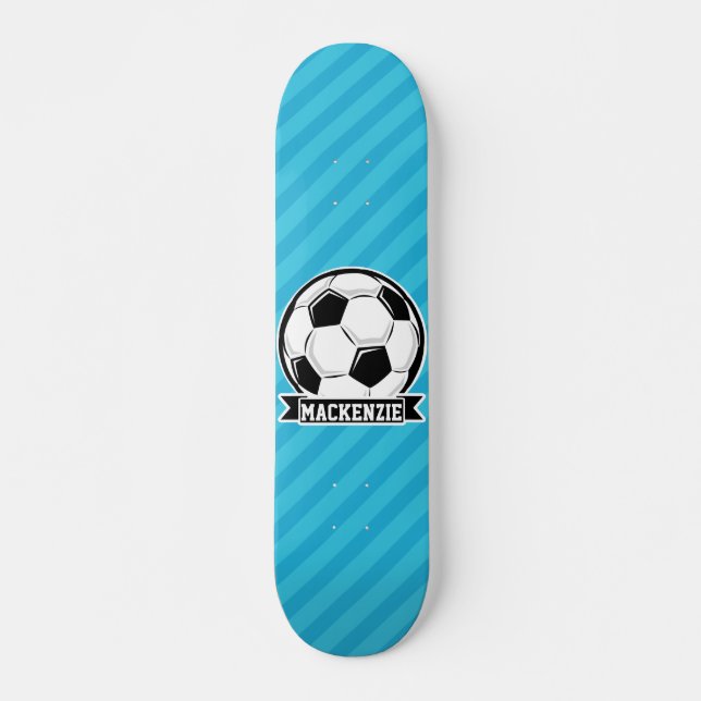 Soccer Ball; Sky Blue Stripes Skateboard (Front)