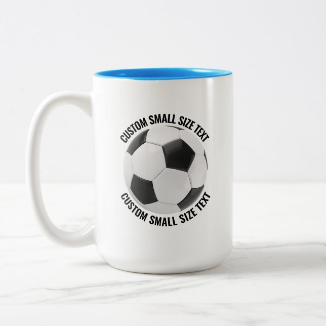 Soccer Ball & Small Text LIGHT BLUE 15oz Custom Two-Tone Coffee Mug (Left)