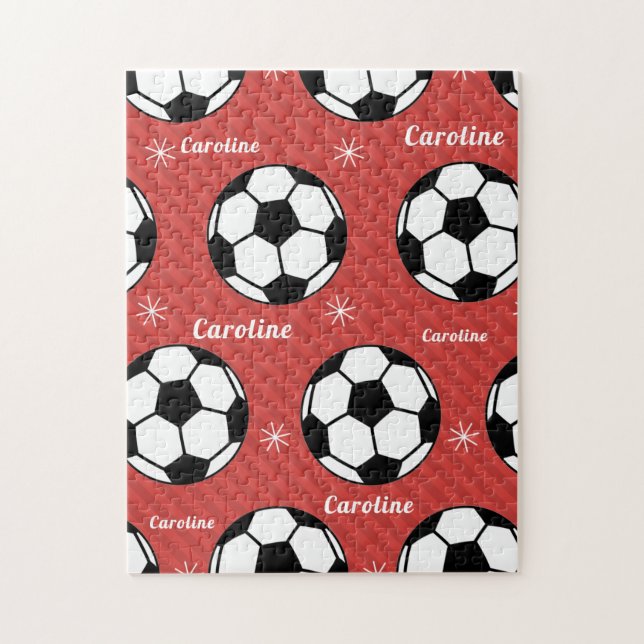 Soccer Ball Snow Red Festive Vibrant Personalised  Jigsaw Puzzle (Vertical)