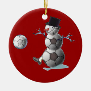 Soccer Ball Snowman Ceramic Ornament