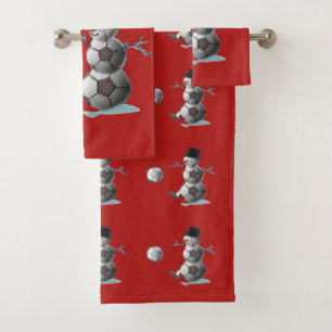 Soccer Ball Snowman Christmas Bath Towel Set
