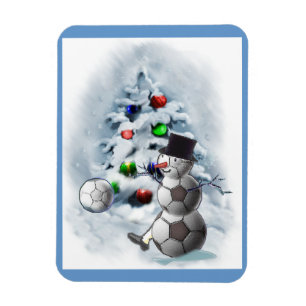Soccer Ball Snowman Christmas Magnet