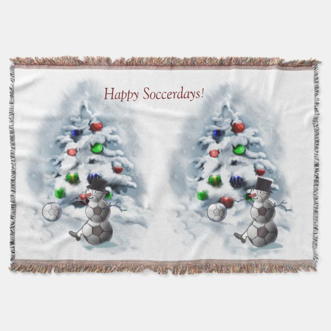 Soccer Ball Snowman Christmas Throw Blanket (Front)