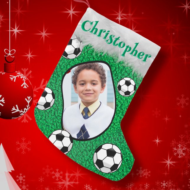 Soccer Ball Soccer Player Soccer Coach Photo Name Small Christmas Stocking (Creator Uploaded)