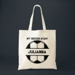 Soccer Ball Sport Gift for Girl or Boy Custom Name Tote Bag<br><div class="desc">Simple customisable name and text design with split soccer ball frame,  gift for a soccer fan in your life.</div>