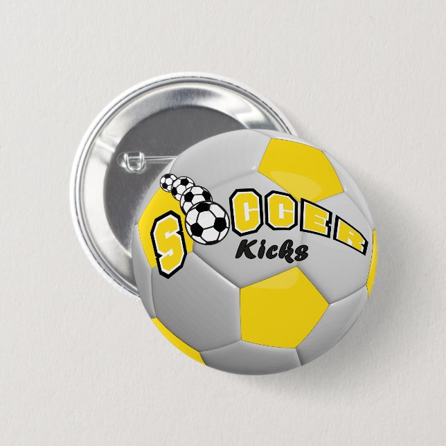 Soccer Ball Sport Kicks | Yellow 6 Cm Round Badge (Front & Back)