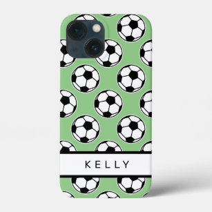 Soccer ball sports pattern personalised name iPhone 13 mini case