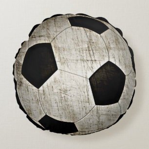 Soccer Ball Sports Player Black White Round Cushion