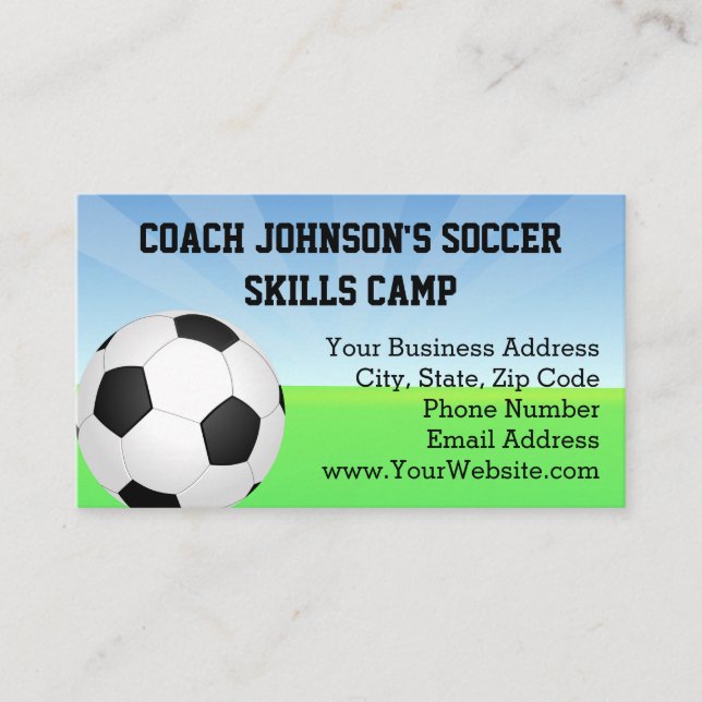 Soccer Ball Sunny Day Sports Coach Business Card (Front)
