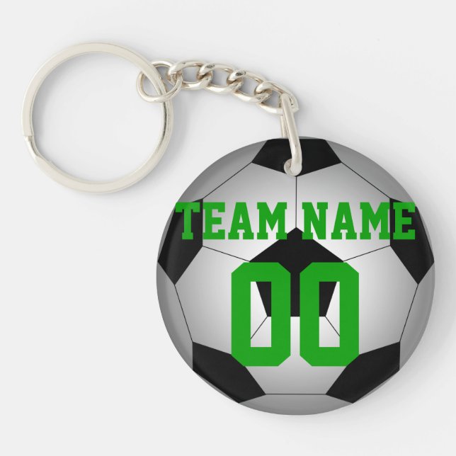 Soccer ball team name number personalised key ring (Front)