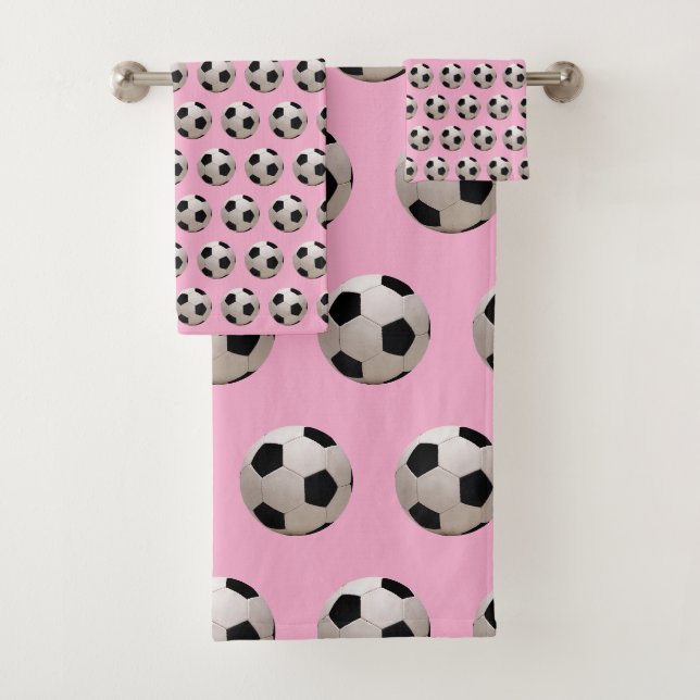 Soccer Ball Theme Pink      Bath Towel Set (Insitu)