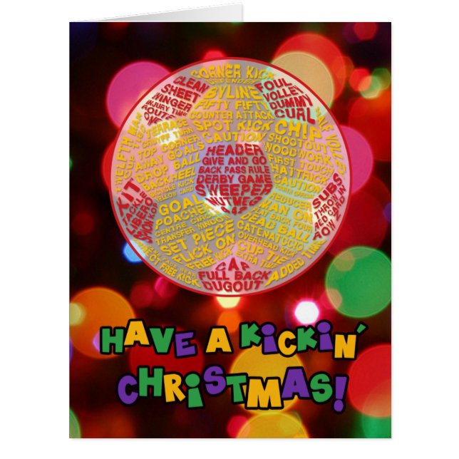 Soccer Ball Typography Red Christmas Card (Front)