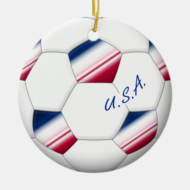 Soccer ball “U.S.A.”. Ball of Soccer of the USA Ceramic Ornament (Front)