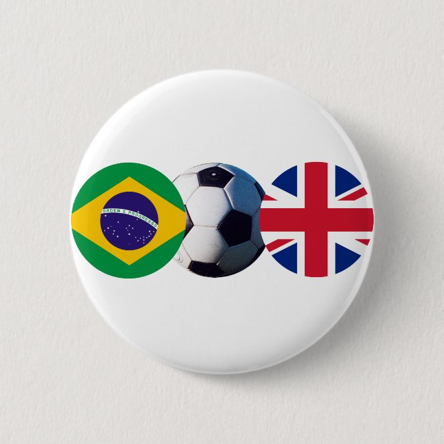 Soccer Ball UK & Brazil Flags jGibney The MUSEUM 6 Cm Round Badge (Front)