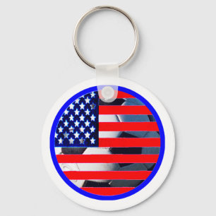 Soccer Ball & USA Flag2 The MUSEUM Zazzle Blue-C Key Ring