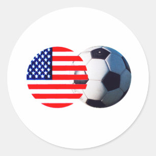 Soccer Ball & USA Flag The MUSEUM Zazzle Classic Round Sticker