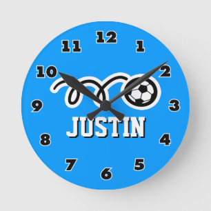 Soccer ball wall clock with name for sporty boys