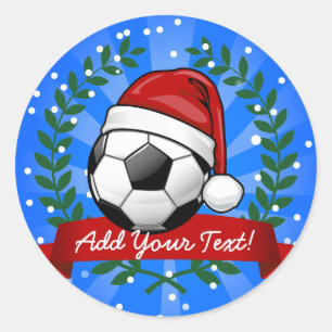 Soccer Ball Wearing a Santa Hat Christmas Classic Round Sticker