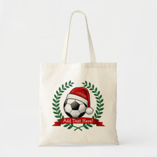 Soccer Ball Wearing a Santa Hat Christmas Tote Bag