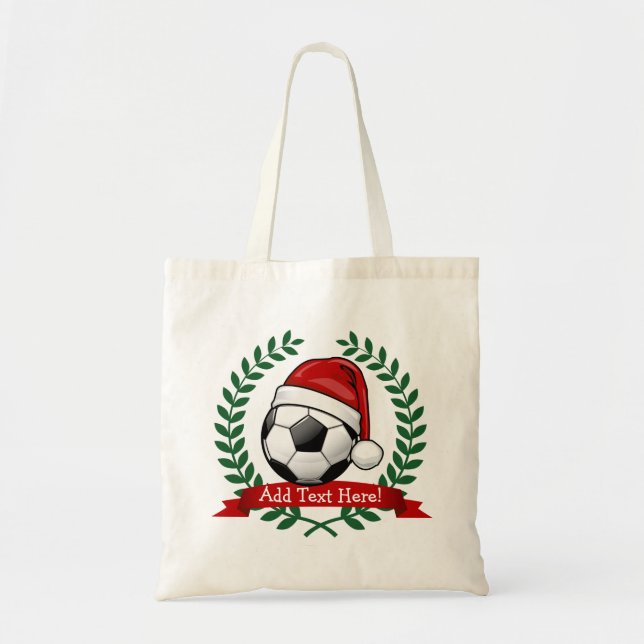 Soccer Ball Wearing a Santa Hat Christmas Tote Bag (Front)