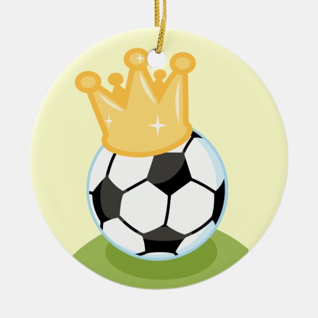Soccer Ball Wearing Crown T-shirts and Gifts Ceramic Tree Decoration (Front)