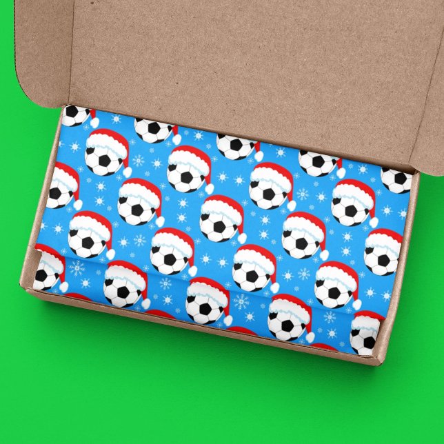 Soccer Ball Wearing Santa's Hat & Snowflakes Blue Tissue Paper (Creator Uploaded)