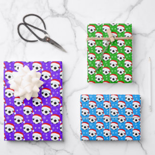 Soccer Ball Wearing Santa's Hat & Snowflakes  Wrapping Paper Sheet