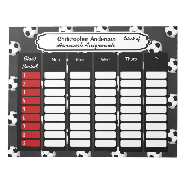 Soccer Ball Weekly Homework Assignment Notepad (Front)