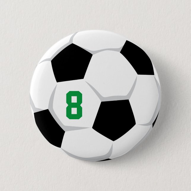 Soccer Ball White Black Green Custom Team Number 6 Cm Round Badge (Front)