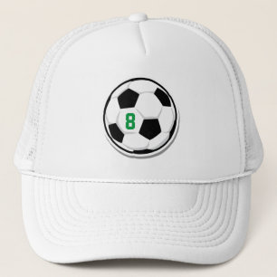 Soccer Ball White Black Green Custom Team Number Trucker Hat
