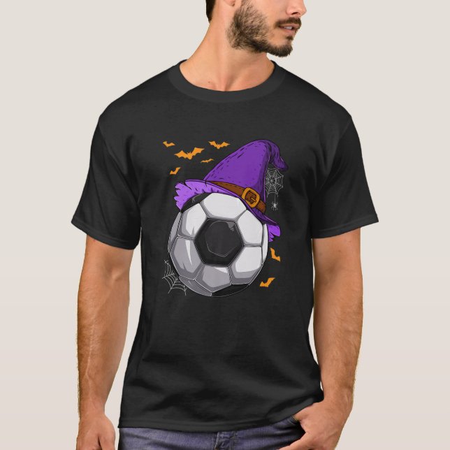 Soccer Ball Witch Hat Halloween Costume Kids Boys T-Shirt (Front)