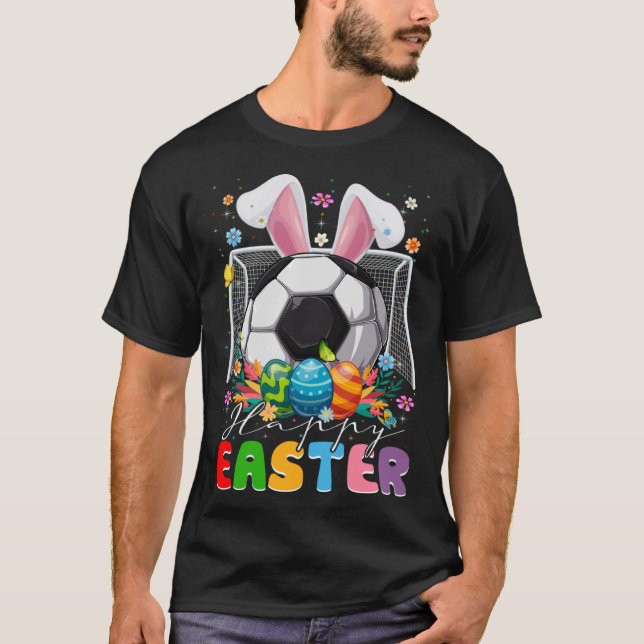 Soccer Ball With Bunny Ears Easter Day Men Boys Ki T-Shirt (Front)