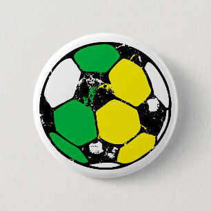Soccer ball with green and Yellow team colours 6 Cm Round Badge