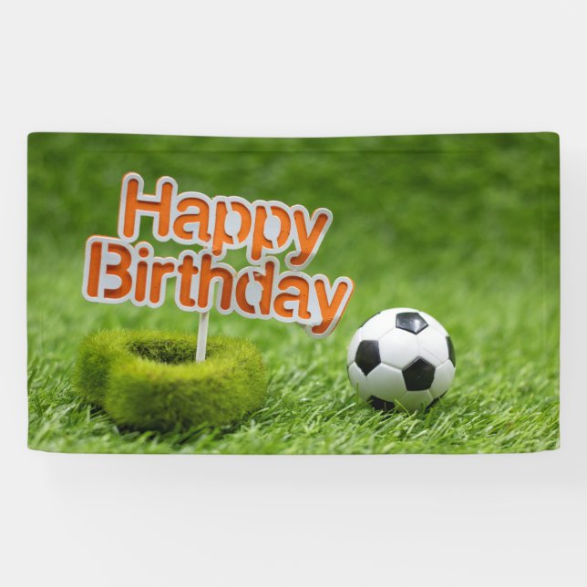 Soccer ball with Happy Birthday Sign on green  (Horizontal)