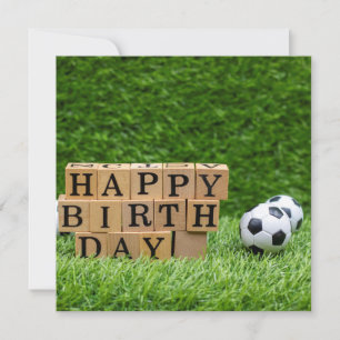 Soccer ball with Happy Birthday word on green  Car Card