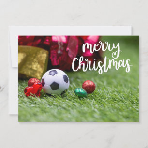 Soccer ball with Merry Christmas decoration  Holiday Card
