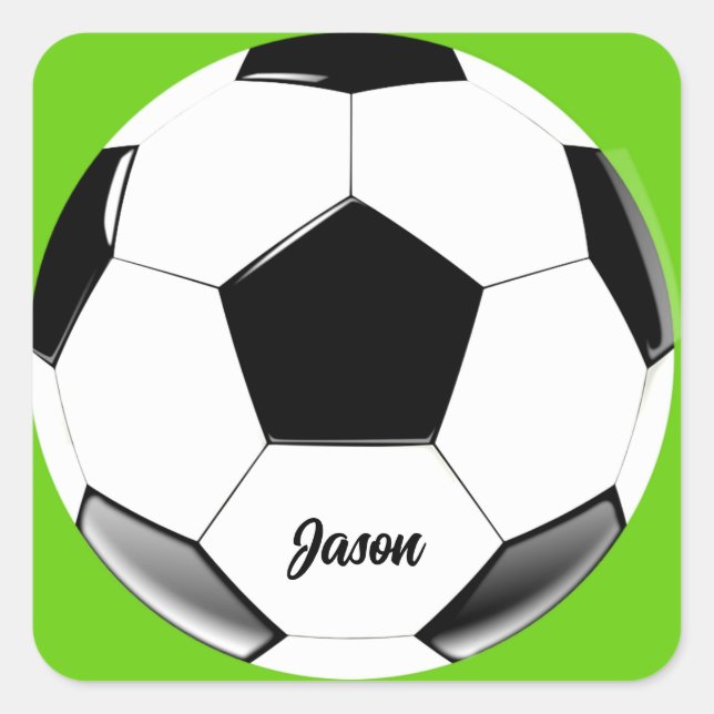Soccer Ball with Name Lime Green   Square Sticker (Front)